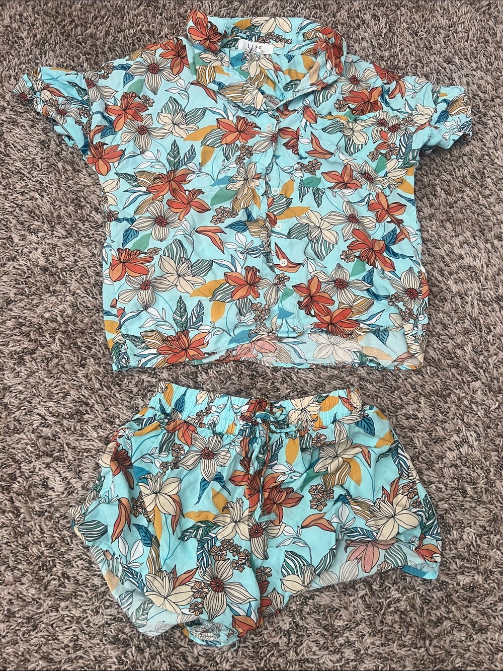 Women’s Turquoise Floral Athletic Shorts with Drawstring